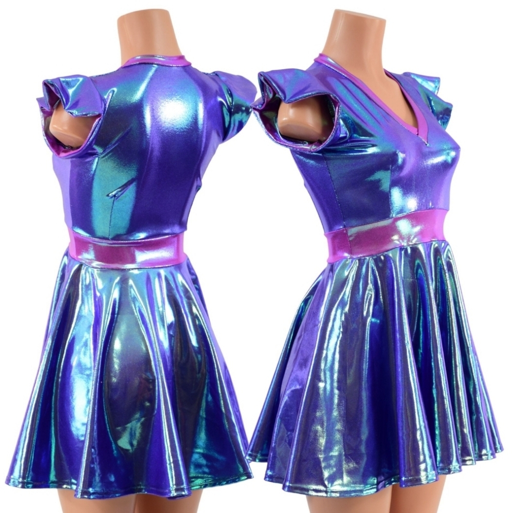 Shimmering Blue Cosmic Skater Dress